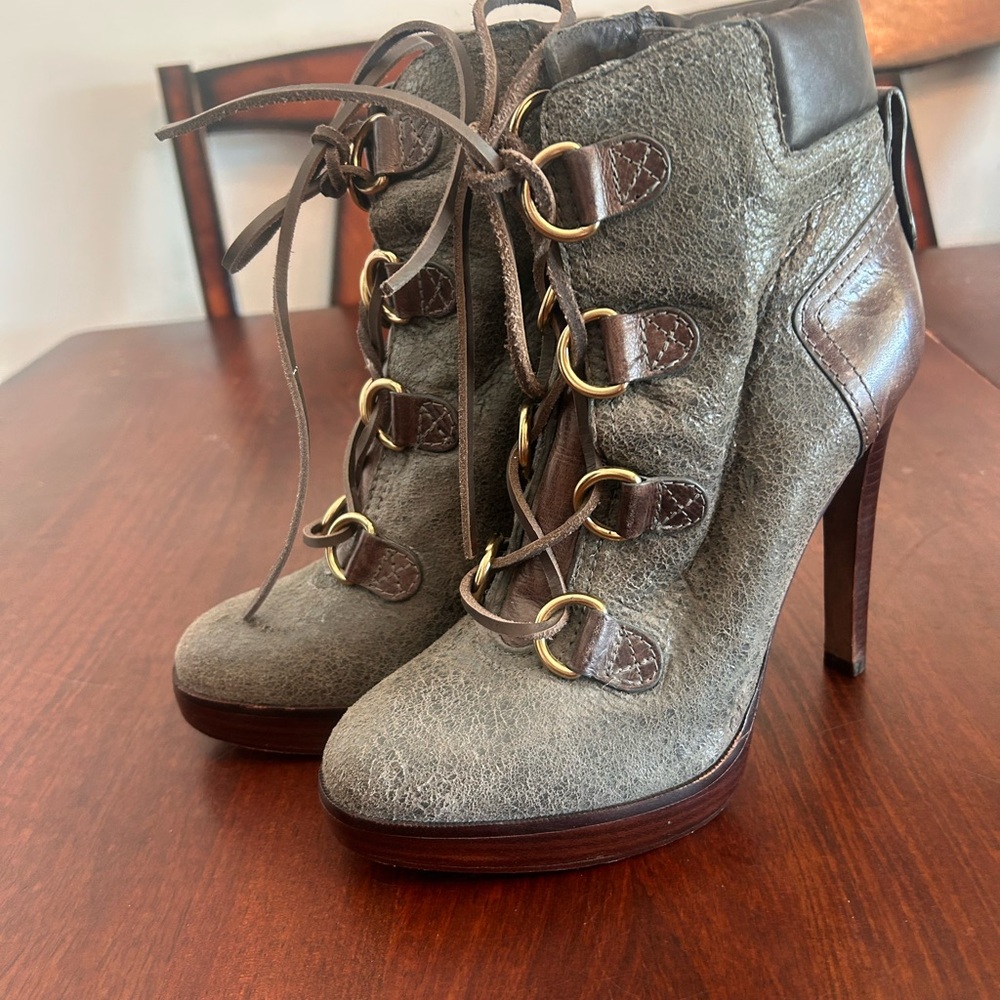Tory Burch Gray and Brown Heeled Boots
